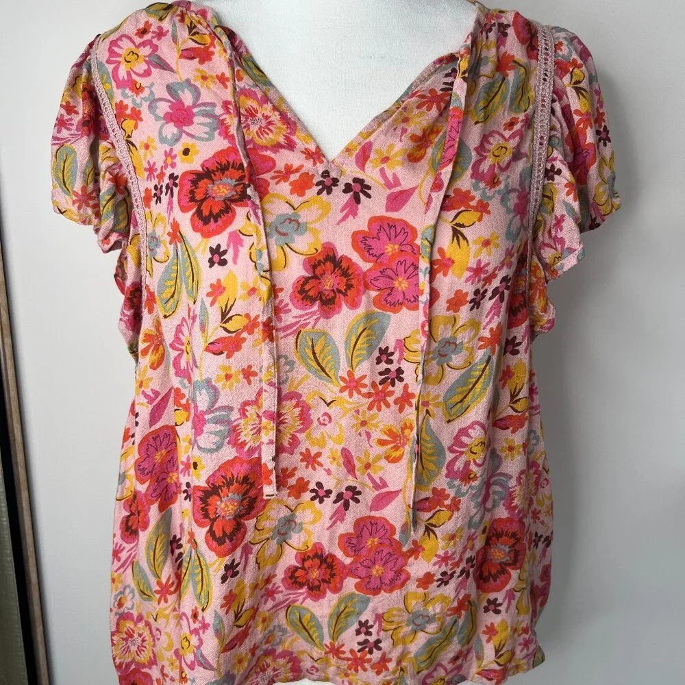 Lucky Brand Medium Women's Floral Tank Top with Tie - Picture 1 of 8